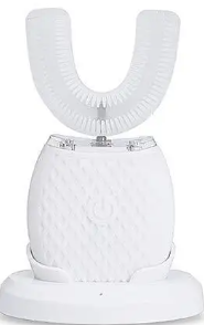 Brosse à dents électrique en forme de U blanche avec support de charge compact