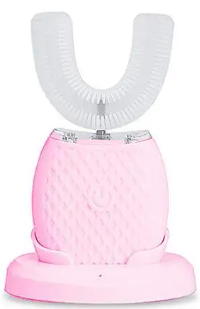 Brosse à dents électrique en forme de U rose avec support de chargement pour un nettoyage efficace