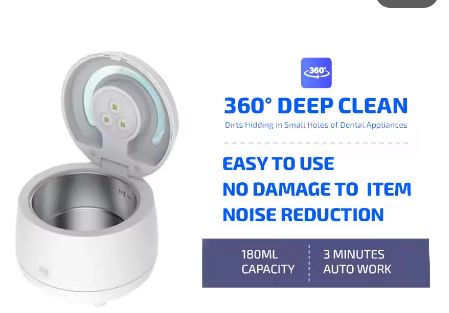 Nettoyeur ultrasonique prothèses dentaires blanc avec capacité de 180 ml et fonction de nettoyage automatique